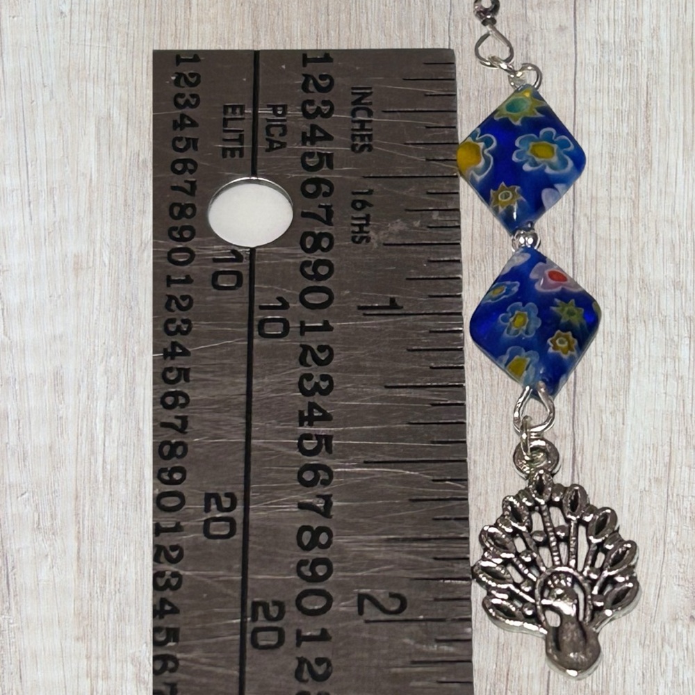 Hand Crafted Peacock Earrings Flowers Floral Long Dangle Pierced Hypoallergenic - Picture 7 of 7